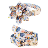 girl dog collar flower for big, small dog cotton fabric collar with rose gold metal buckle