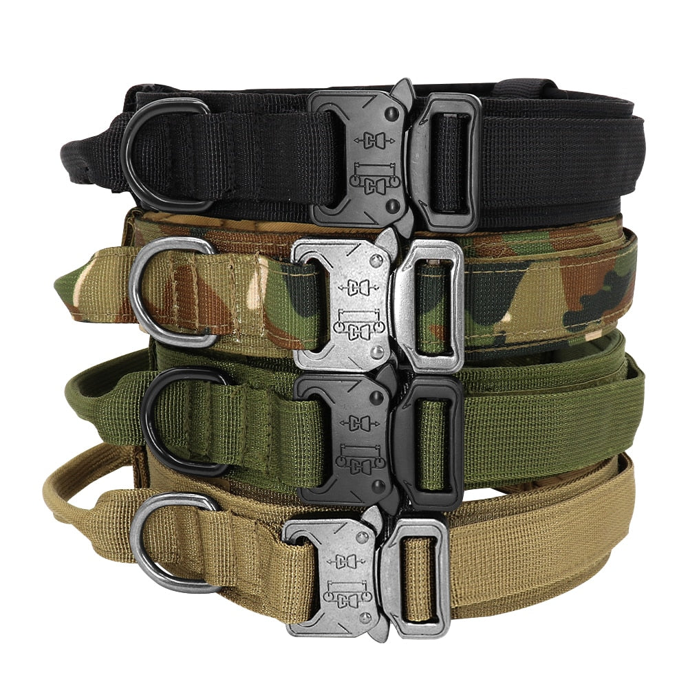 Tactical Dog Collar Military Thick with Handle Heavy Duty Nylon K9  Adjustable Metal Buckle German Shepard Walking Control Handle