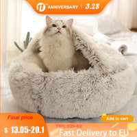 Cat Bed Round Plush Cat Warm Bed House Soft Long Plush Pet Dog Bed For Small Dogs Cat Nest 2 In 1 Cat Bed Cushion Sleeping Sofa