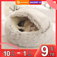 HOOPET New Style Pet Dog Cat Bed Round Plush Cat Warm Bed House Soft Long Plush Bed For Small Dogs For Cats Nest 2 In 1 Cat Bed