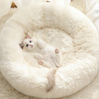 Long Plush Pet Bed Cat Super Soft Bed for Dogs Kennel Dog Round Winter Warm Sleeping Puppy Cushion Mat Portable Cat Supplies