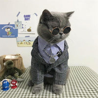 Fascinating Pet Checkered Suit Fashion Cat Costume Pet Wedding Dress Cat Puppy Suit Small Dog Birthday Dress Cat Striped Shirt