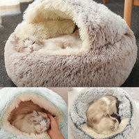 Round Cat Beds House Soft Long Plush Pet Dog Bed Dogs Basket Pet Products Cushion Cat Warm Bed 2 In 1 Cat Mat Puppy Sleeping Bag