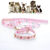 Dog Lead Leashes Cute Bead Flowers Pink Strawberry Dog Collar Set Princess Style Leashes Pet Collar