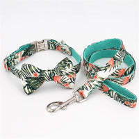 Dog Collar Bow Tie Pretty Tropical Leaves Metal Buckle Big and Small Dog&Cat Collar Pet Accessories