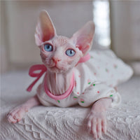 Sphynx Cat Outfits flower Cute Strawberry puff Sleeve Dresses for Cats Hairless Cat Clothes Summer Thin Sleeveless Skirt
