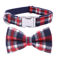 plaid Dog collar pet cat dog shirt collar with bow tie&checked dog bandana scarf,by handmade