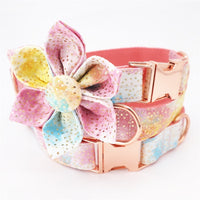 Shiny girl dog collar flower for big, small dog cotton fabric collar with rose gold metal buckle