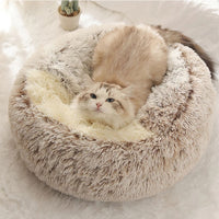 Long Plush Cat Bed warm comfort Round Cat house 2 In 1Warm Sleeping Bag comfy calming pet bed for cats Pet supplies