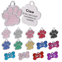 Personalized Dog Tags Engraved dog Pet ID Name Collar Tag Pendant Pet Accessories Bone/Paw Glitter Personalized Dog Collar Tag