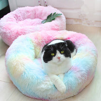 Deep sleep cat bed house pet cat kennel round long plush winter warm nest pad dog bed Teddy rainbow colors Cat Supplies